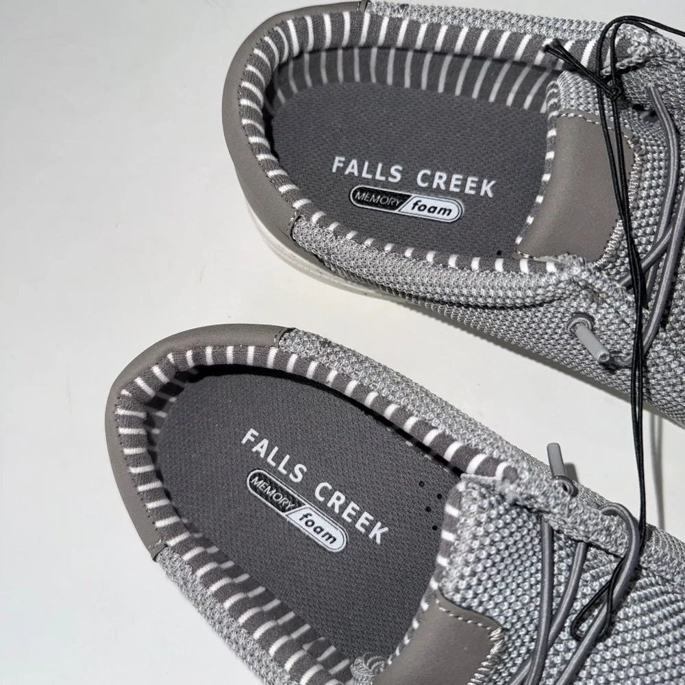 FALLS CREEK $45 Mens 11 Gray White Enzo Slip On Casual Memory Foam Shoes Box#27